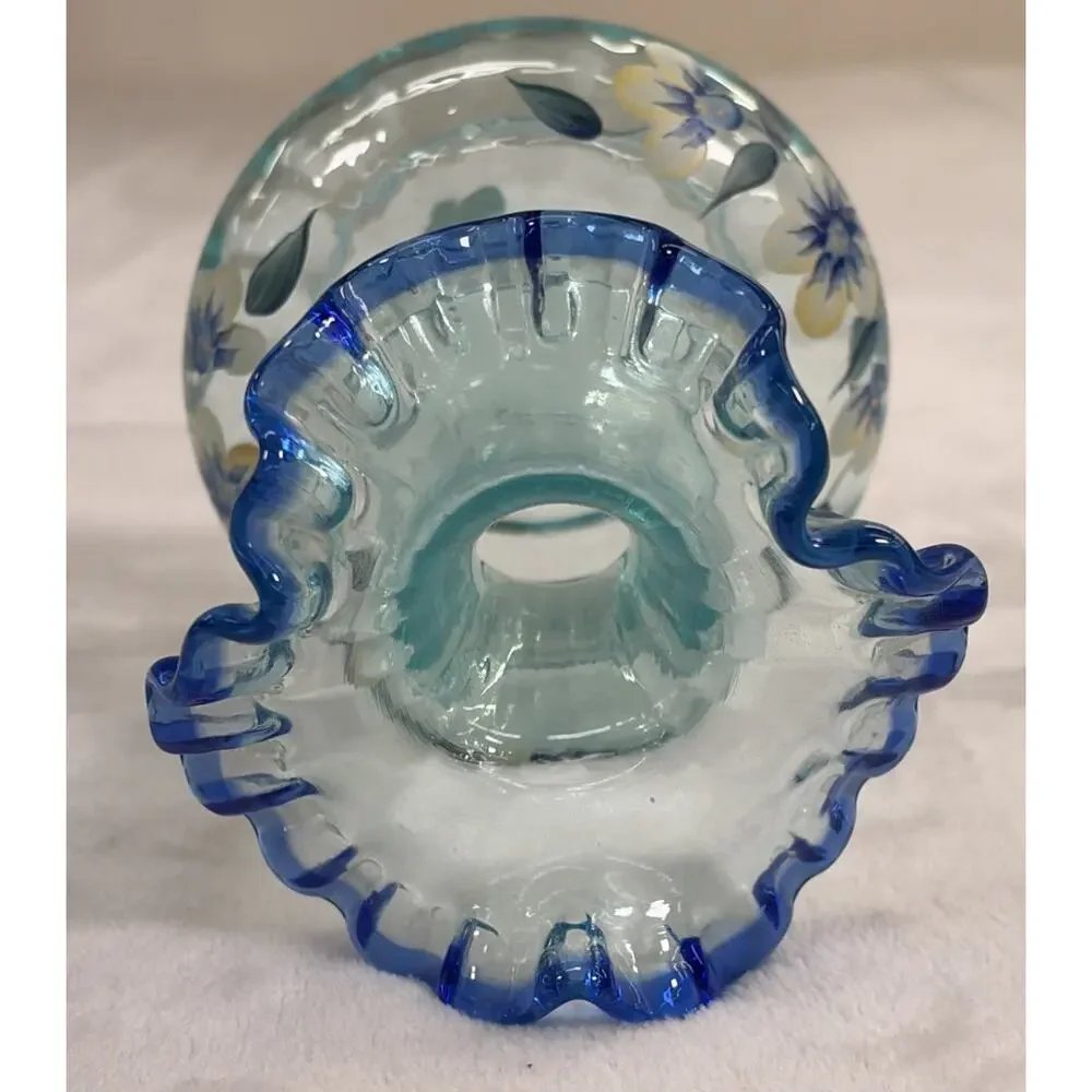 Fenton Vase Cobalt and Aqua Tranquility Hand Painted By DK Brightbill 6.25